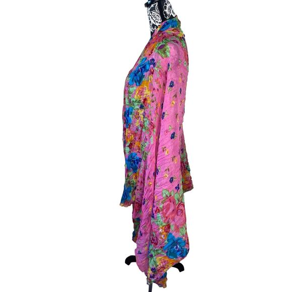 Pink Floral Crinkle Lightweight Sheer Scarf Vibrant Multicolor Shawl Wrap - Picture 2 of 8